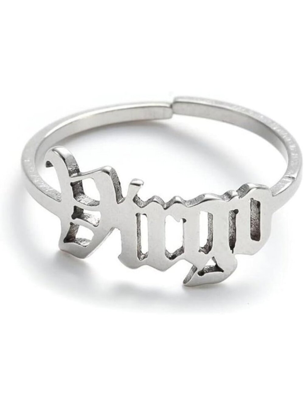 Silver Virgo Constellation Zodiac Old English Adjustable Steel Zodiac Sign Ring